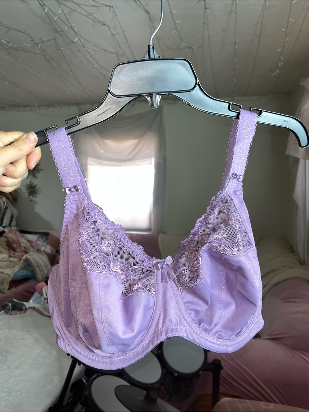 Elomi Morgan Stretch Lace Banded Underwire Bra 4111 Lavender Lace Mesh Sheer EUC